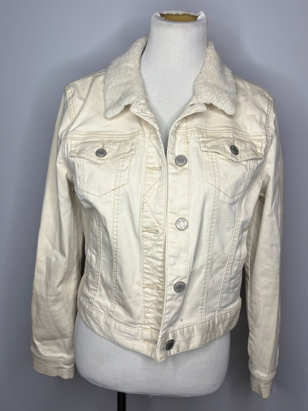 Mudd - Off White Denim Jacket with Fur Collar